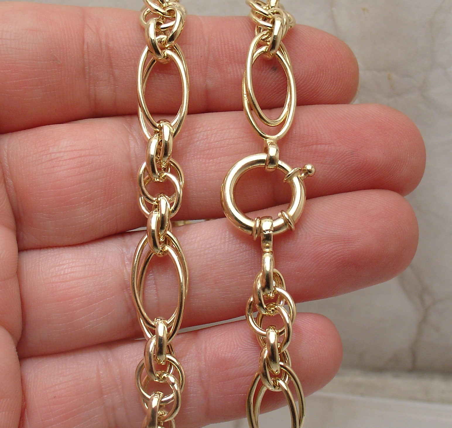 Technibond Double Oval Circle Link Chain Necklace 14K Yellow Gold Plated Silver