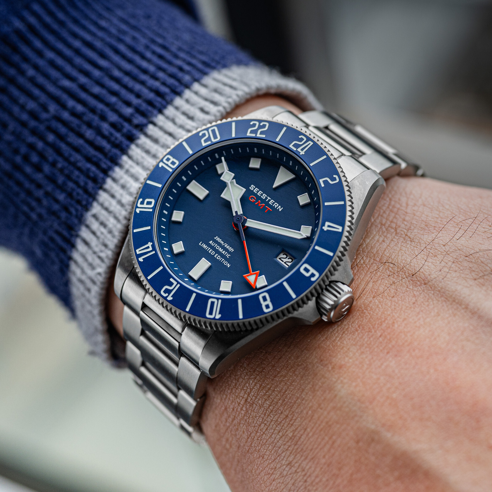 1PC SEESTERN S462.E Titaniumn GMT Professional Diver Limited Edition Mens Watch