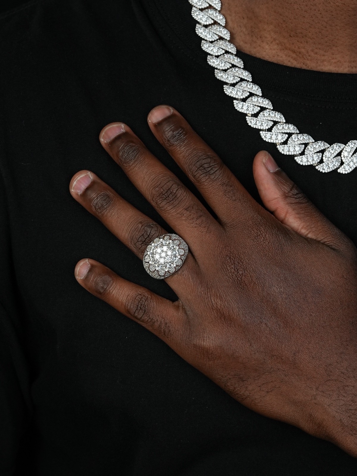 MOISSANITE Rapper Large Stone Dome Iced Hip Hop Ring 925 Silver Bust Down