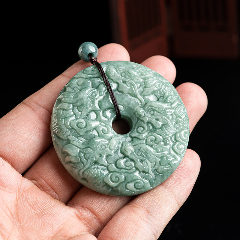 Jade Dragon Necklace Pendant Peace Buckle Jadeite Necklace Men Women JewelryGift