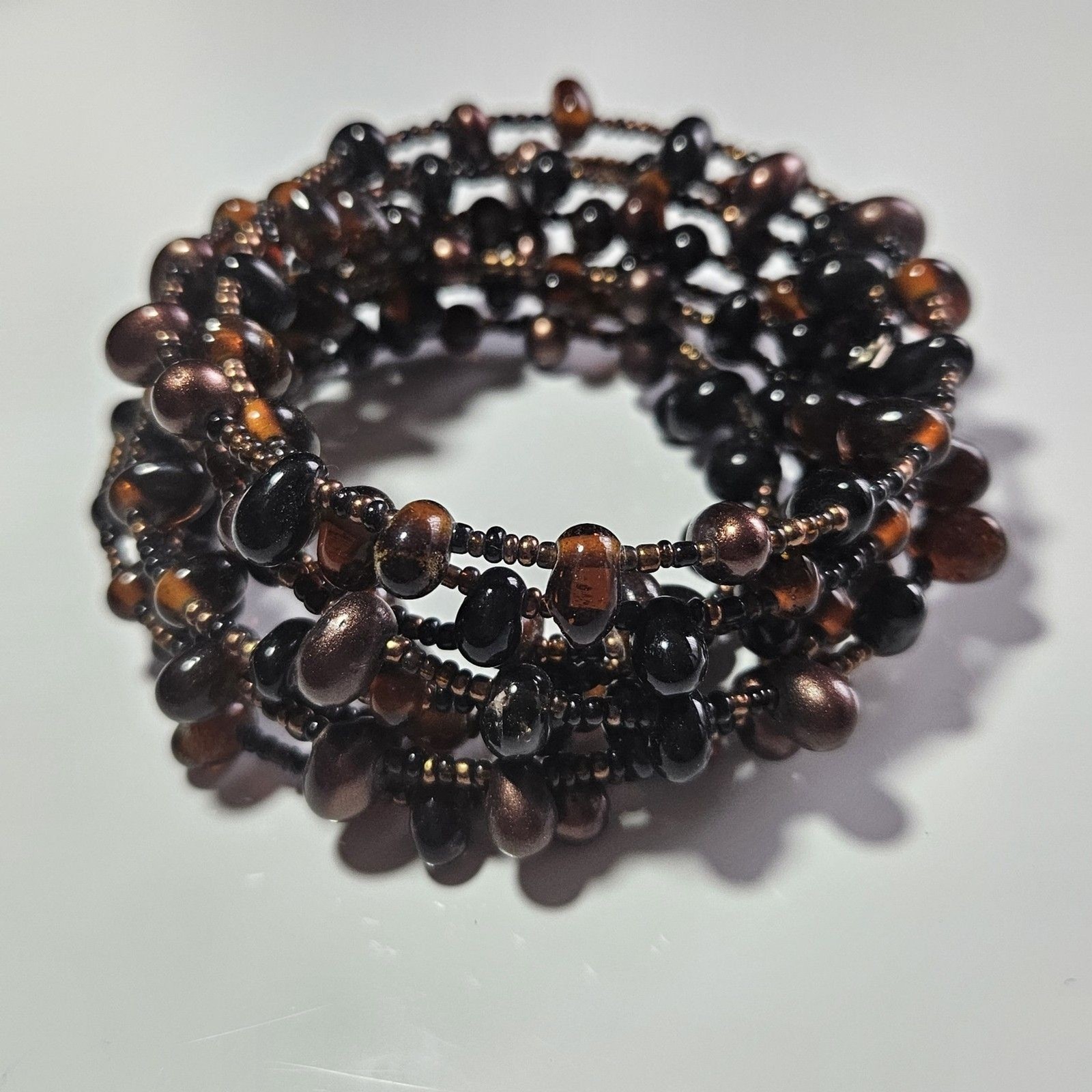 Brown Glass Beaded Wrap Around Bracelet Artisan Seed Bead