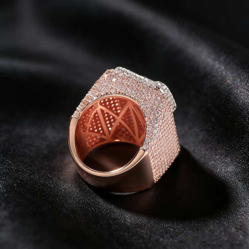 4TCW Round Cut Lab Created Diamond Men’s Custom Number Ring 14k Rose Gold Plated