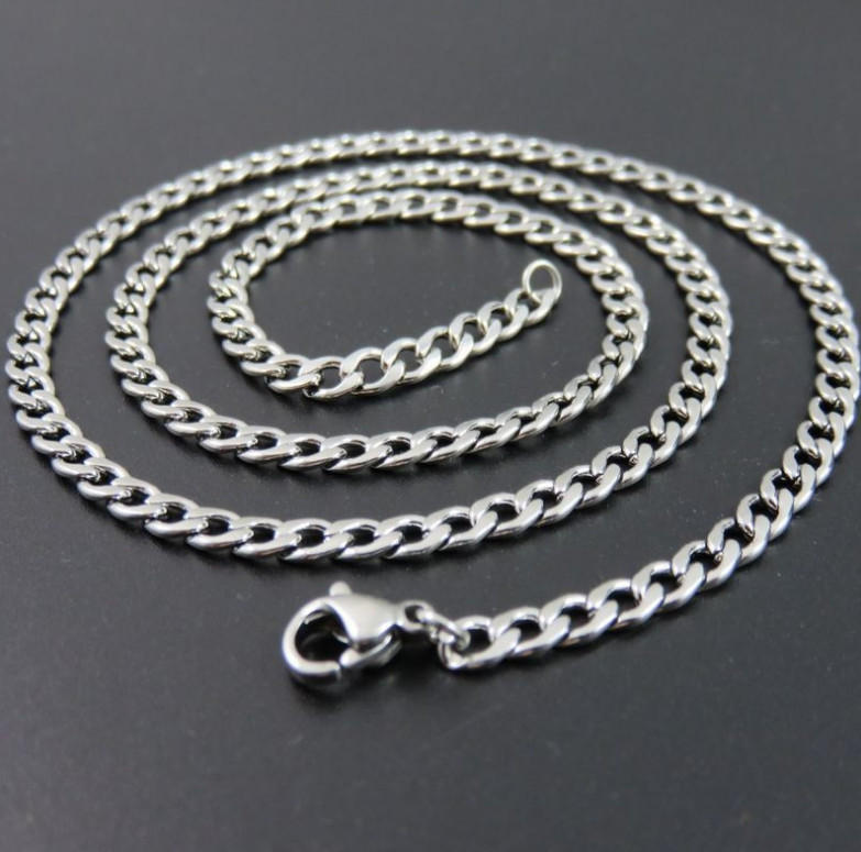 Women MEN Stainless Steel Silver 4mm Cuban Curb Chain Necklace 20-36″ Gift