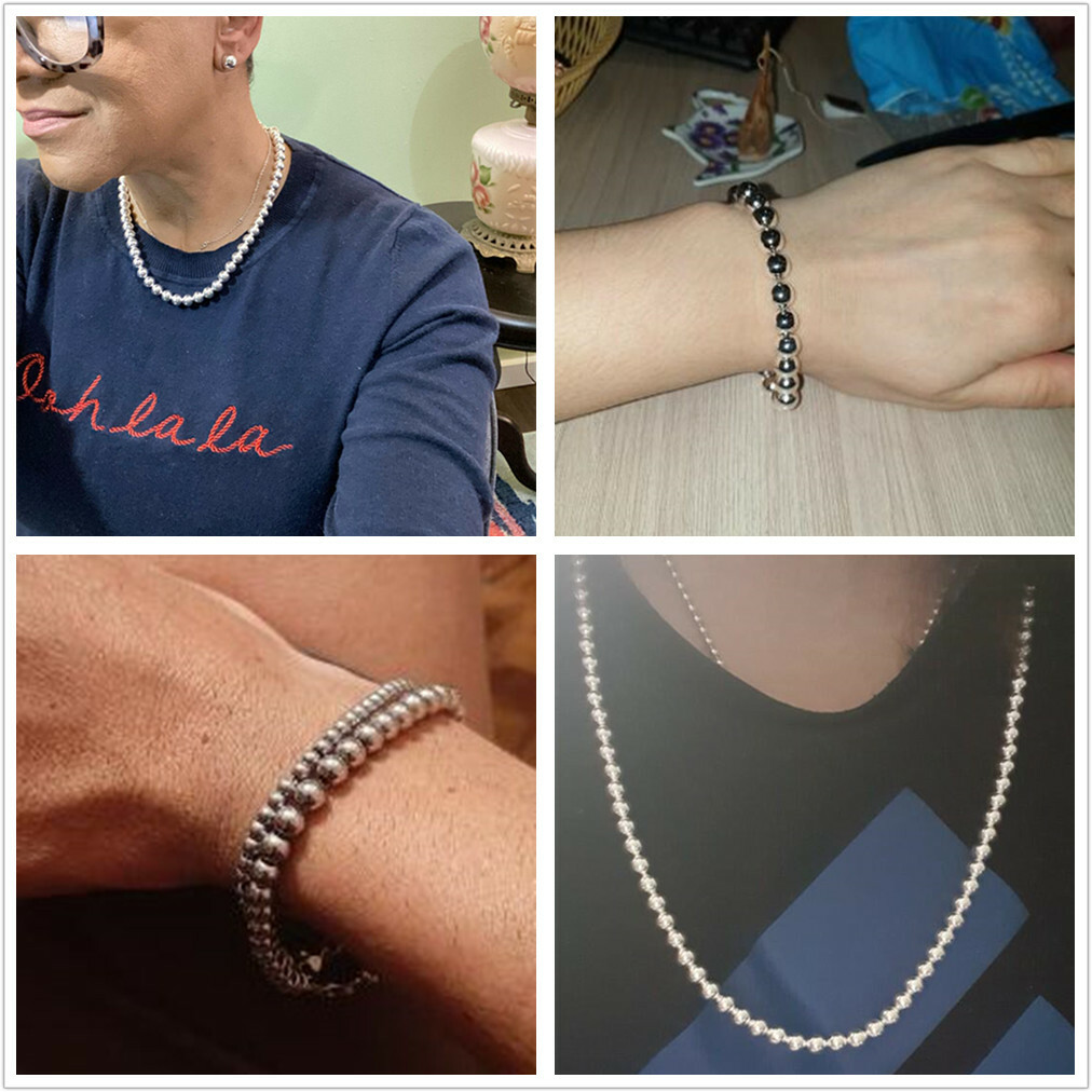 6/8/10mm Women Men’s 316L Stainless Steel Rosary Beads Chain Necklace 16-40inch