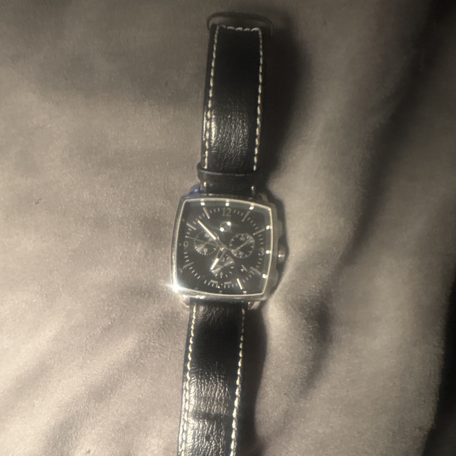 Mercedes-Benz Collection Chronograph Quartz Square Watch Black Leather Silver