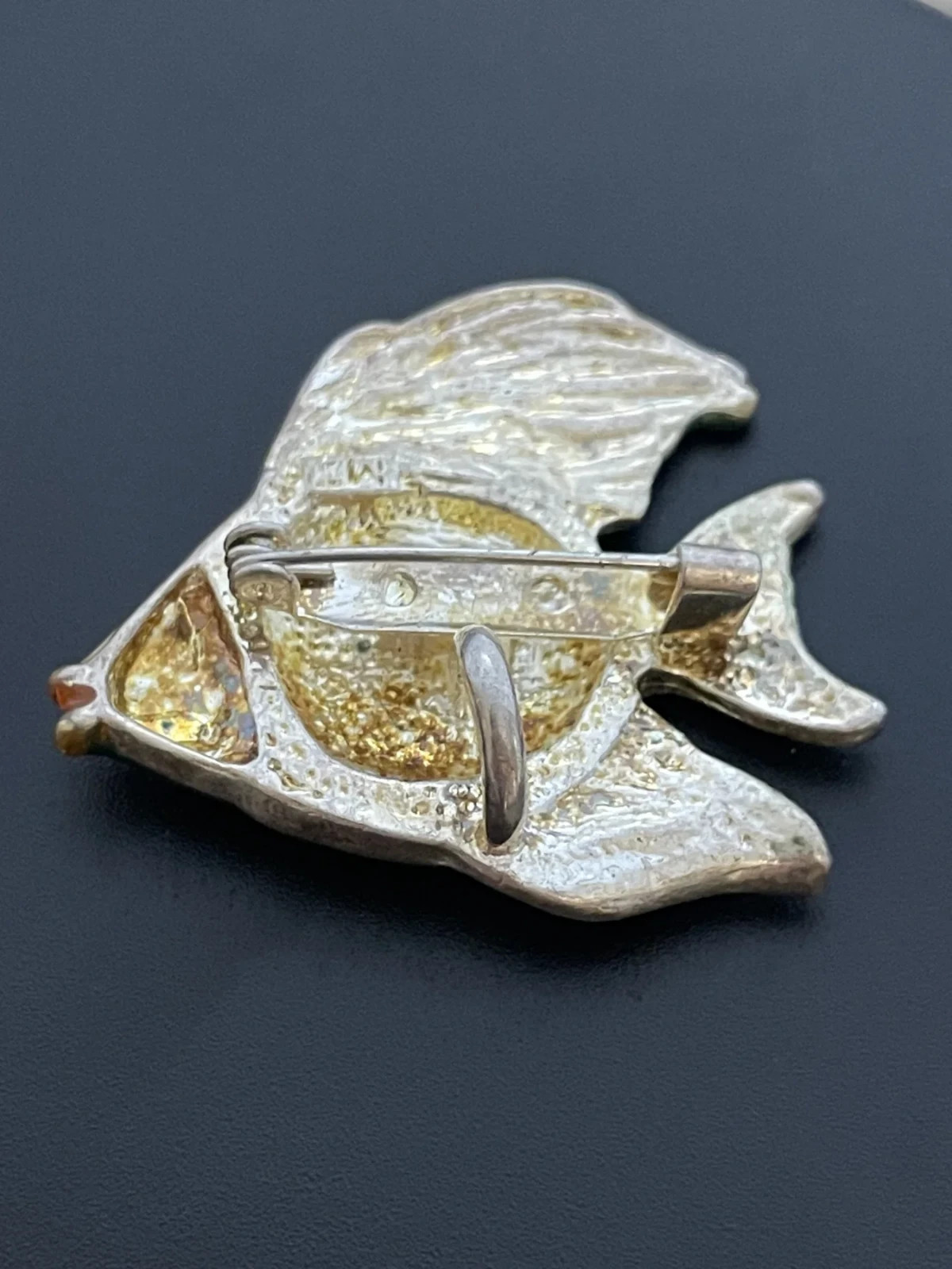 Vintage Green and Yellow Enamel Fish Brooch