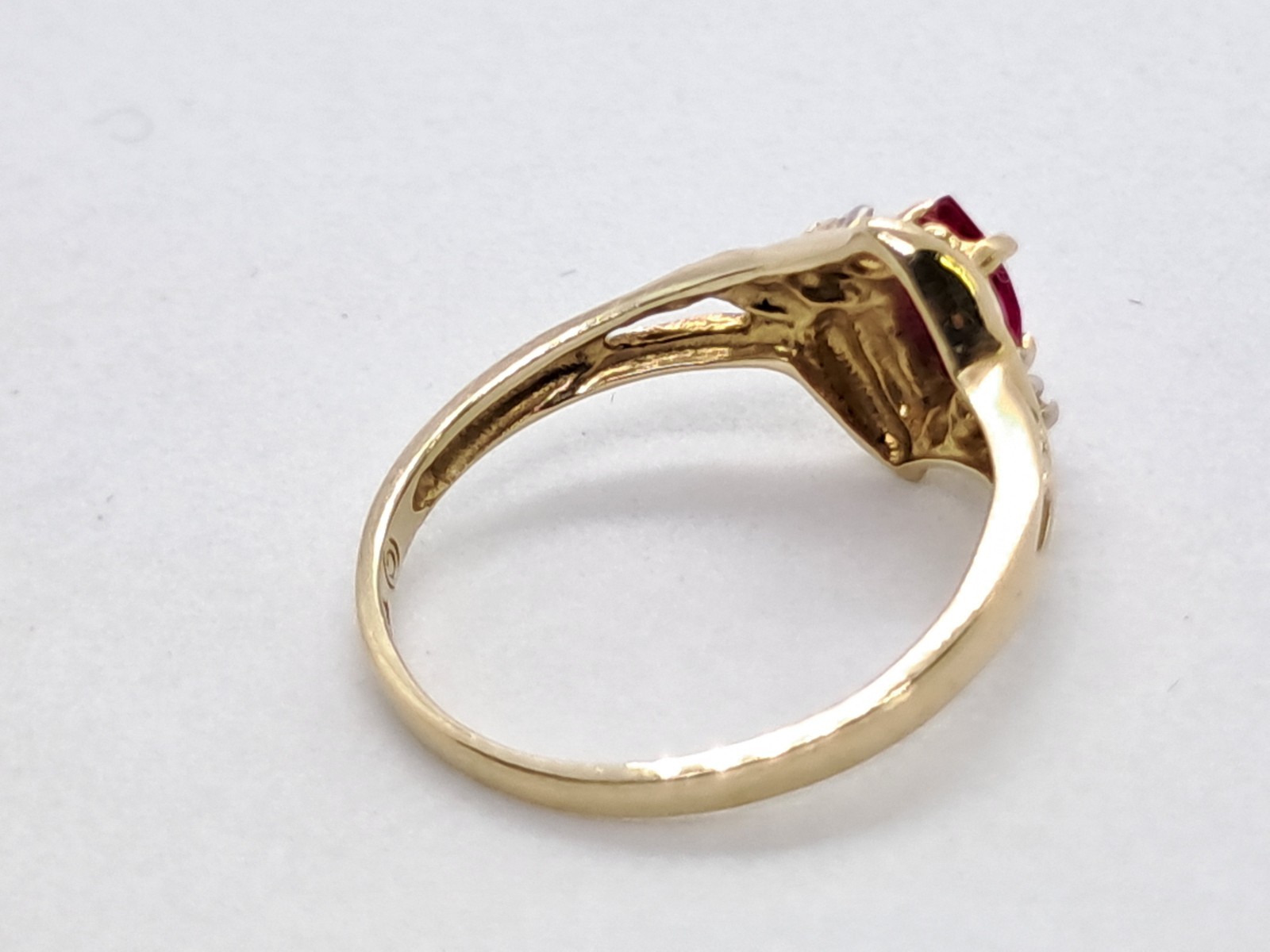 Dainty Victorian Style Marquise Ruby Ring 10K Solid Yellow Gold Natural Diamonds