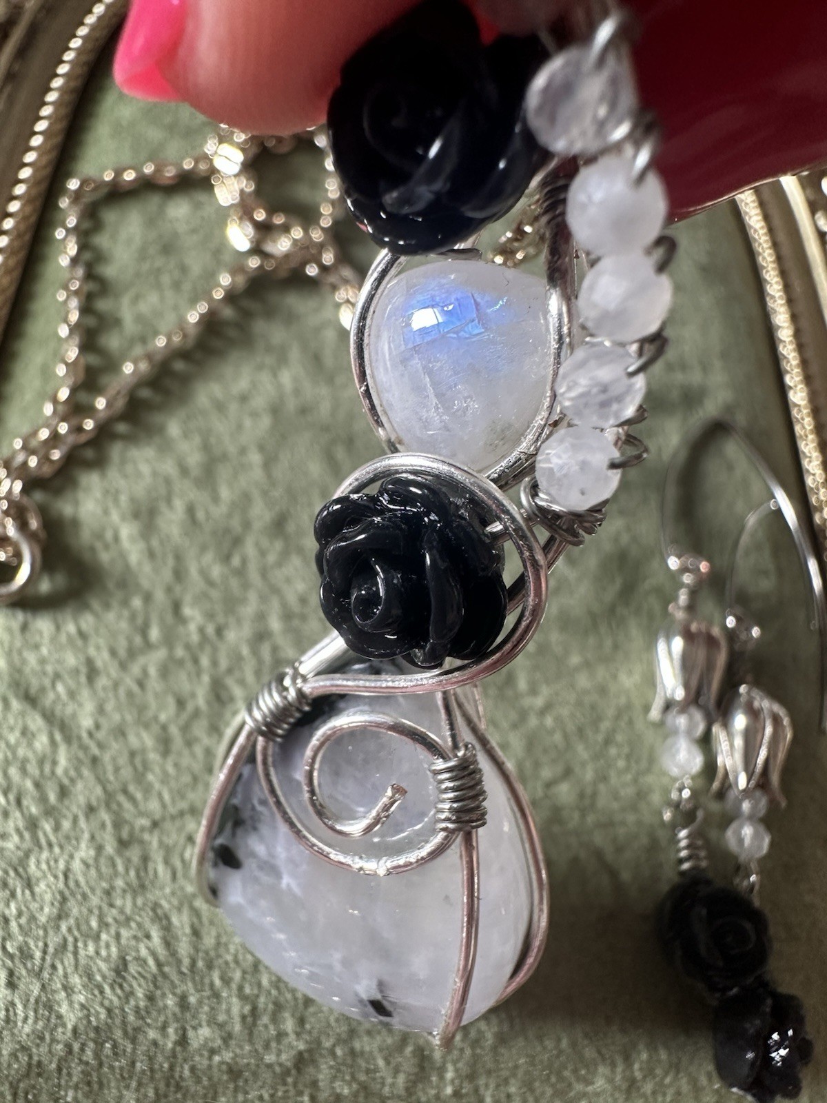 Handmade Moonstone Pendant Necklace With Matching Earrings