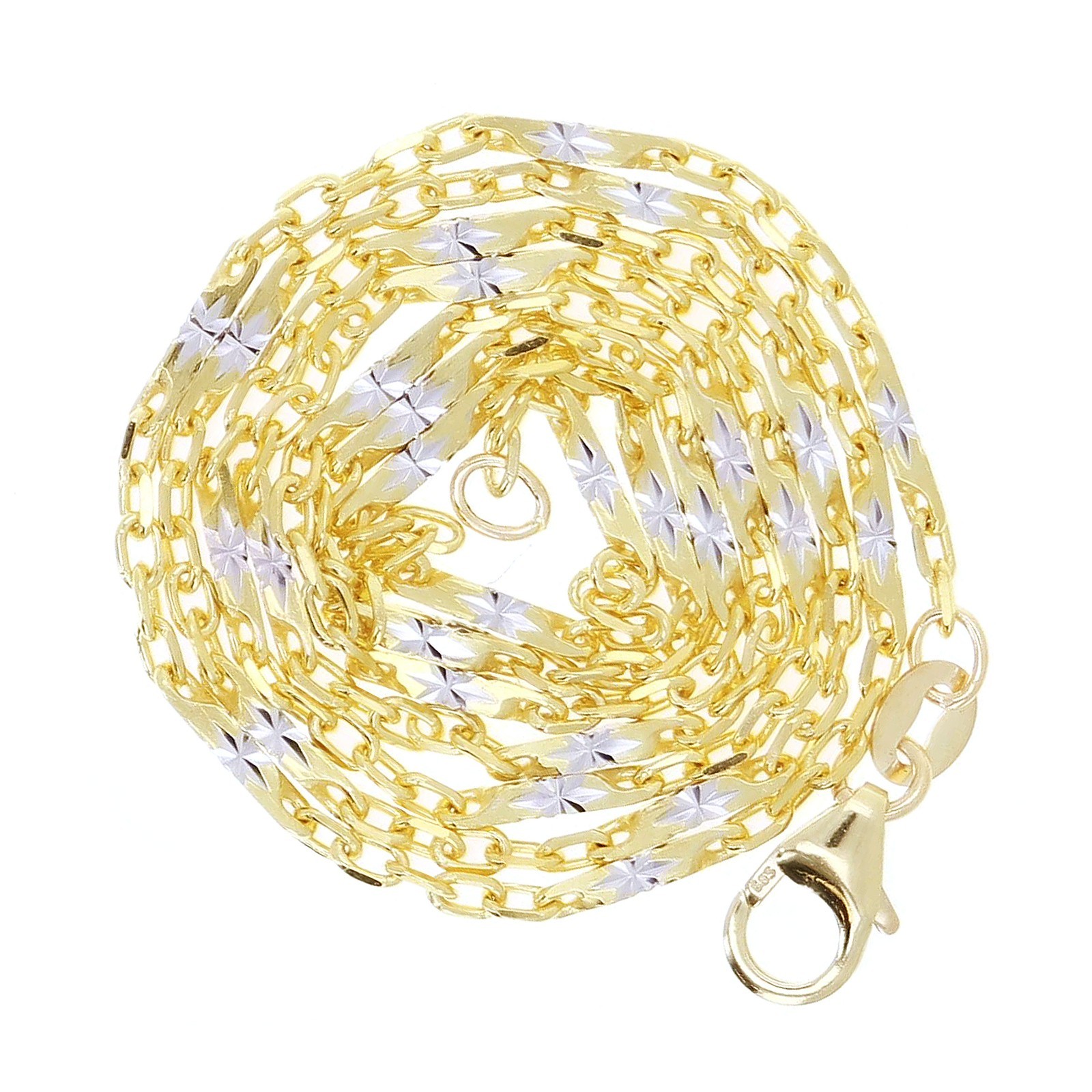 Italian 14k Two-Tone Solid Diamond Cut Raso Cable Chain Necklace 20″ 1.3mm 5.9g