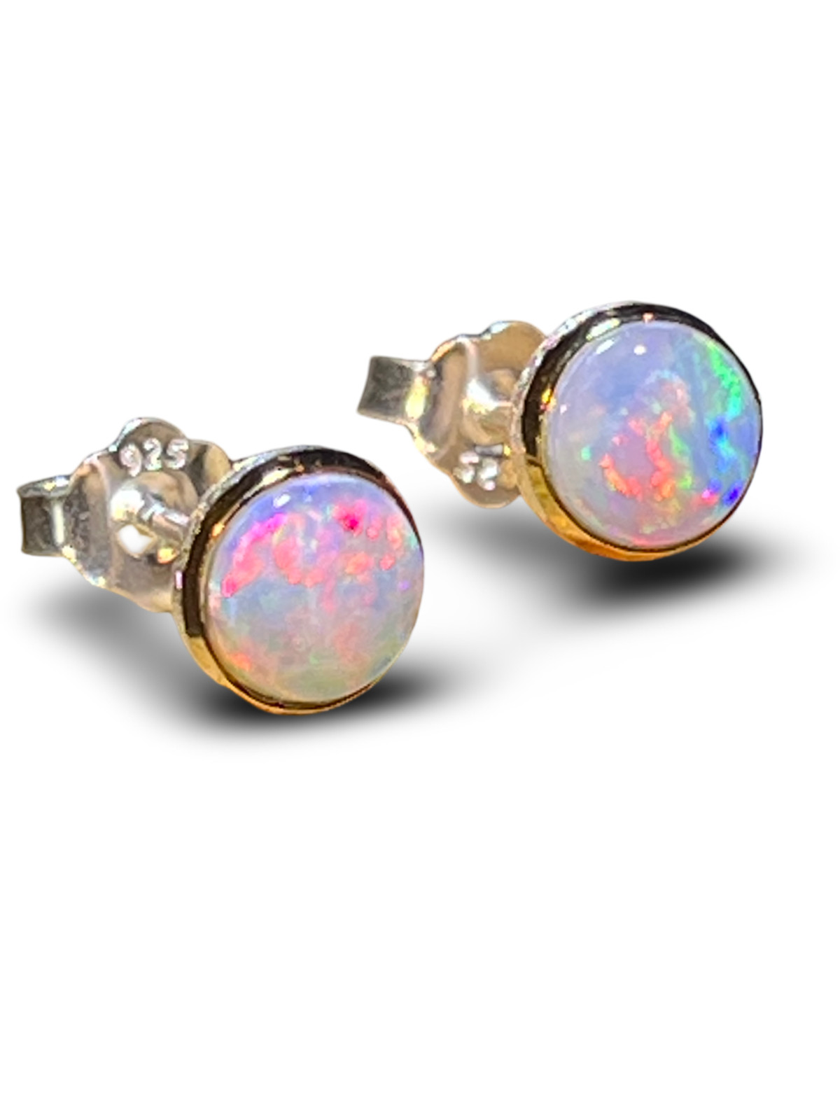 Black Opal Harlequin in 18Kt Gold Vermeil Setting Sterling Silver Stud Earrings