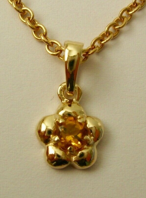GENUINE SOLID 9K 9ct Yellow Gold NOVEMBER BIRTHSTONE DAISY CITRINE PENDANT