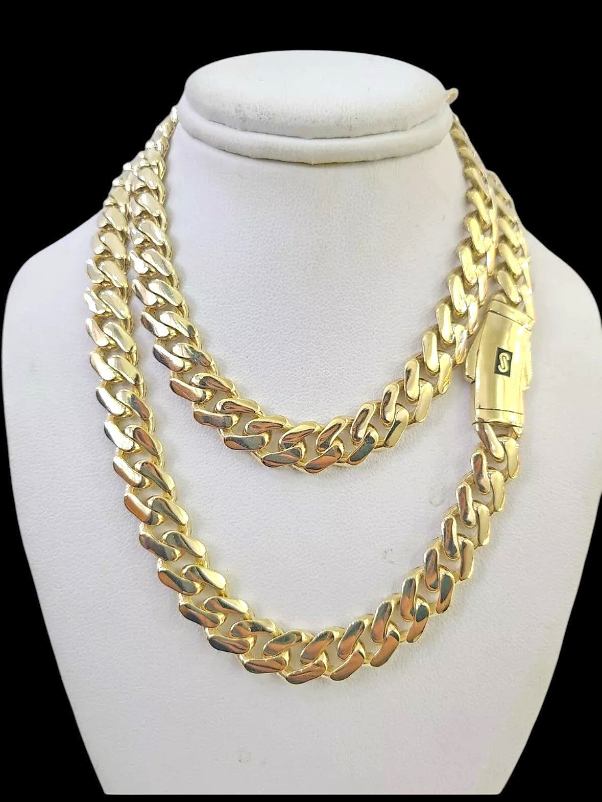 Real 10k Royal Monaco Classic Chain 11mm 24″ inc Necklace Yellow Gold Box Clasp