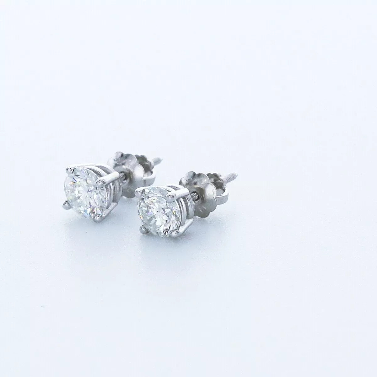 Stud Earrings Solid 14K White Gold Classic 0.97 CT Round Natural Diamond F SI1