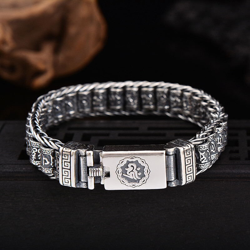 Pure 925 Sterling Silver Men Women 11mm Sutra Bead Link Chain Bracelet Bangle