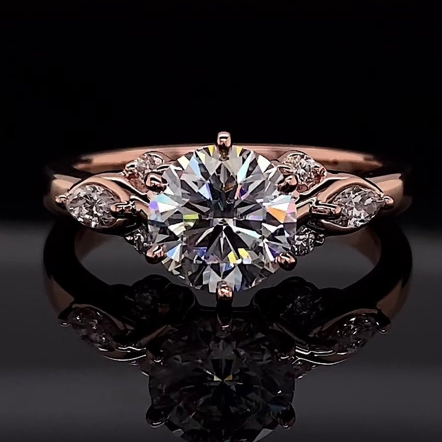 1.60CTW Round Moissanite Seven Stone Engagement Ring Solid 14K Rose Gold