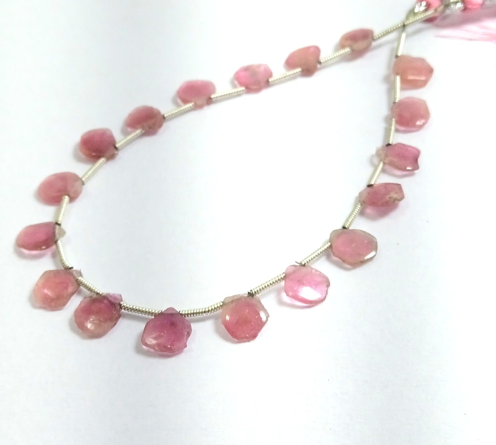 24 Ct 6×8-7×8.5 MM Natural Pink Color Tourmaline Smooth Slice 8 Inch Necklace