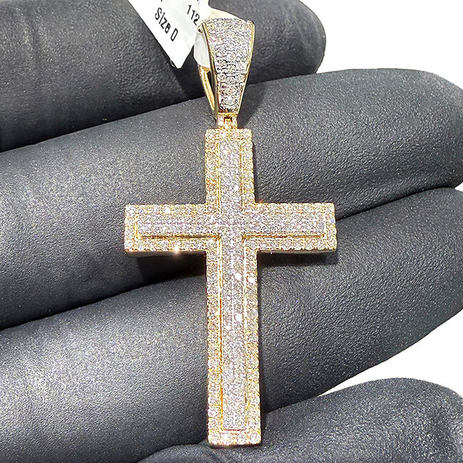 0.73CTW Real Diamond 10K Real Gold Two-Tone Cross Pendant 1.77″