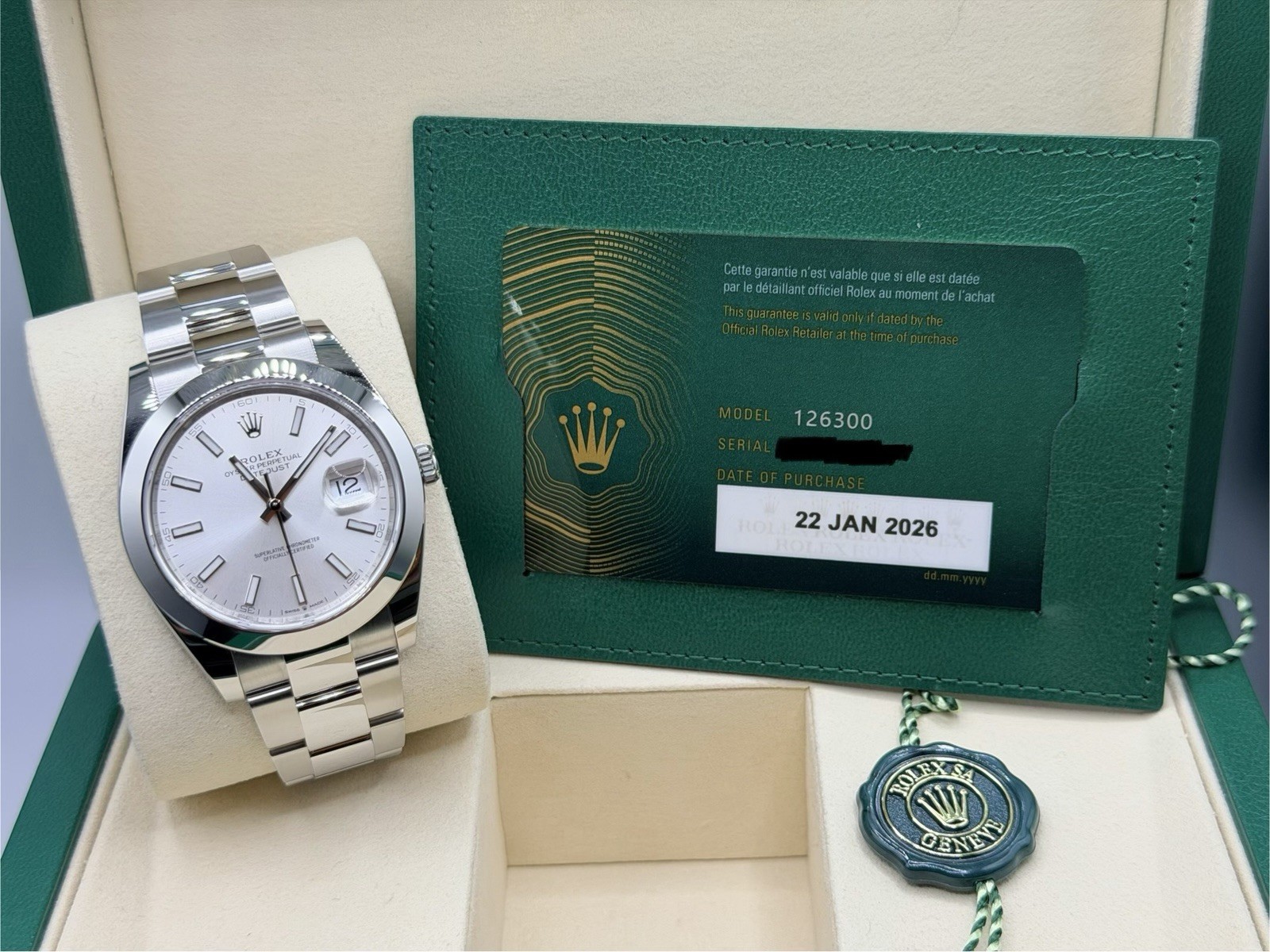 Rolex Datejust 41mm 126300 Silver Oyster Bracelet with Silver Bezel Full Set 26