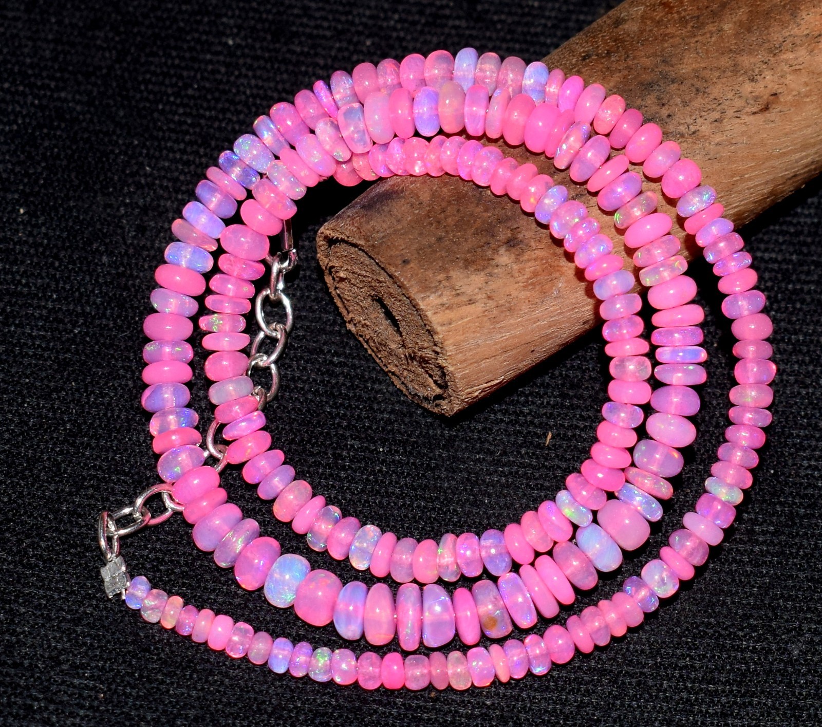 16″Natural Ethiopian Opal Wello Fire Opal Gemstone Bead Necklace