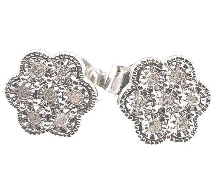 Effy Classic Sterling Silver Natural Diamond Bouquet Stud Earrings