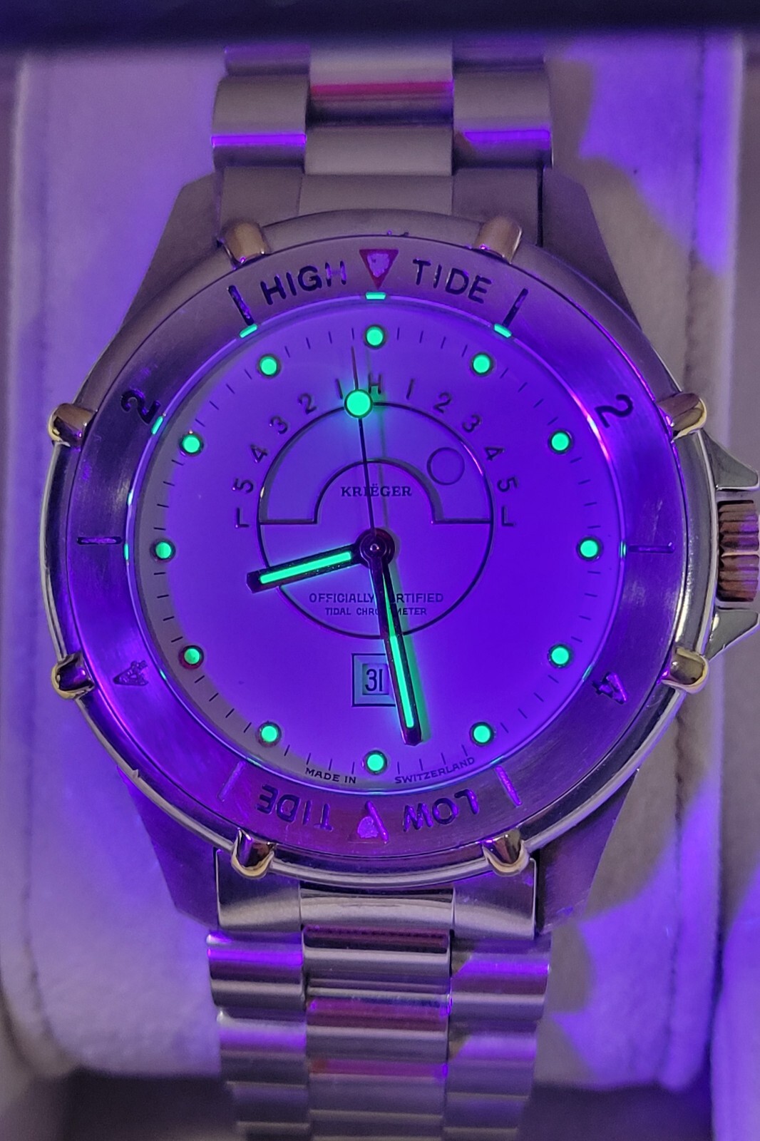 Krieger Tidal 36mm Chronometer 7 Jewels Swiss Quartz Men’s Watch Working