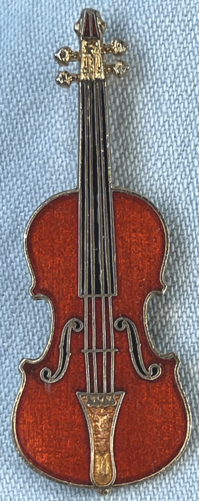 Vintage Violin Brooch Signed Enamel Pin Cello Future Primitive Made In USA 1988