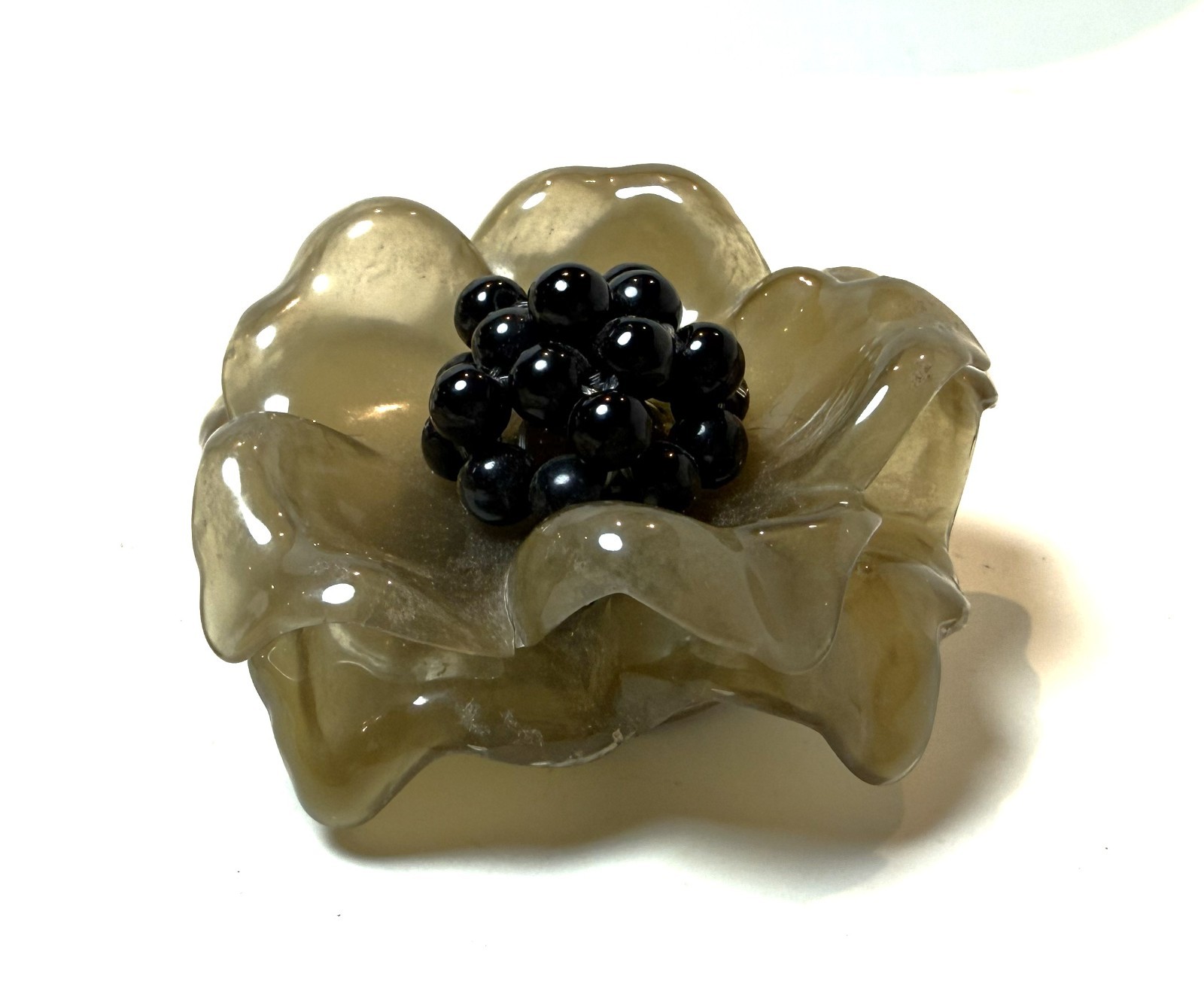 Angela Caputi Olive Green & Black Resin Flower Pin Brooch