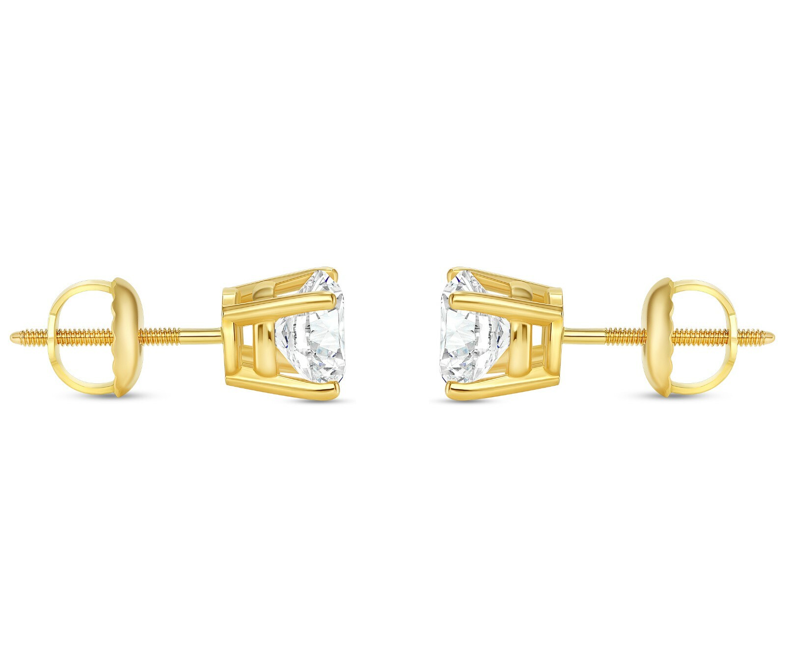1.50 Ct Round 14K Yellow Gold Created Diamond Earrings Studs Basket Screw Back