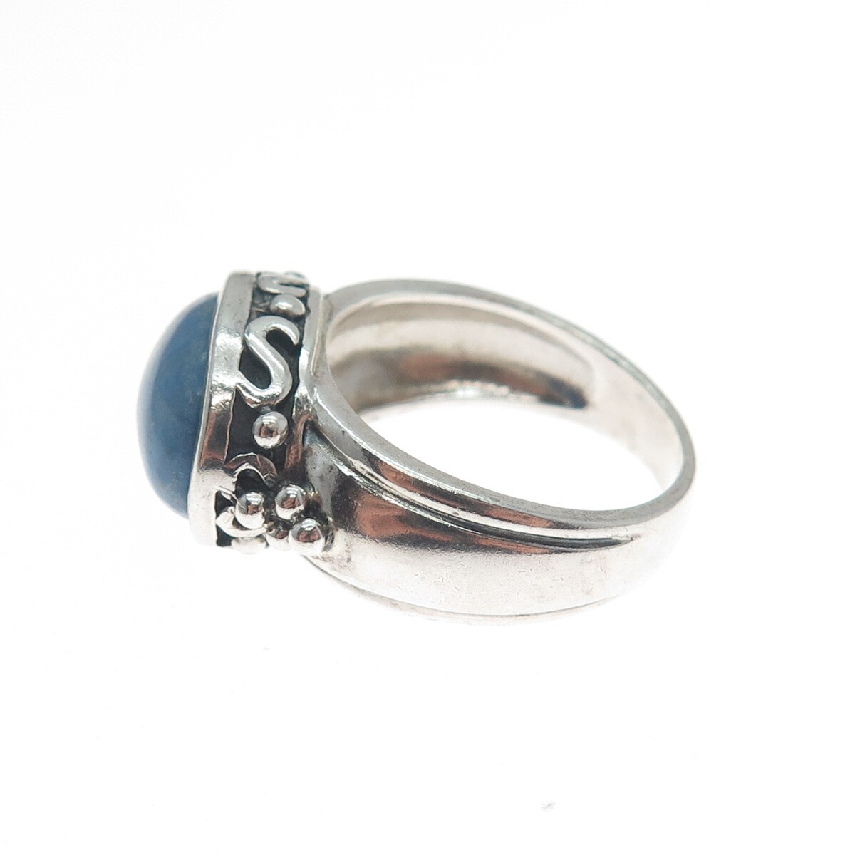 925 Sterling Silver Vintage Real Lapis Lazuli Gem Beaded Swirl Ring Size 7.25