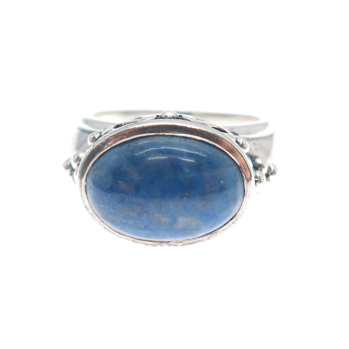 925 Sterling Silver Vintage Real Lapis Lazuli Gem Beaded Swirl Ring Size 7.25