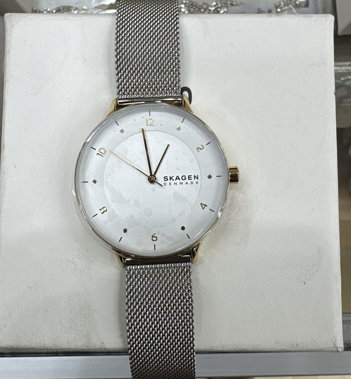 Skagen Womens Anita Lille Silver & Gold Two-Tone SS Mesh Band SKW2912 New Mint