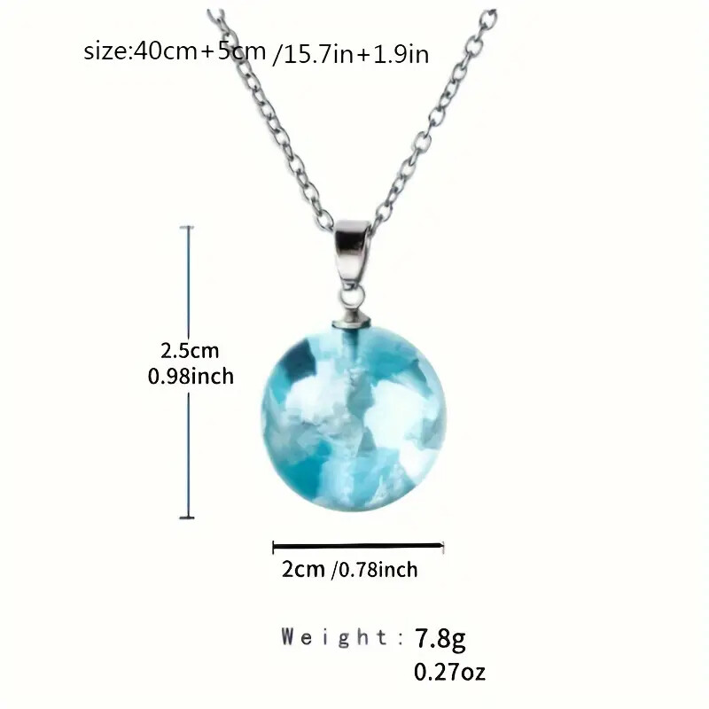 New Blue Sky White Cloud Transparent Ball Shape Resin Pendant Necklace Jewelry