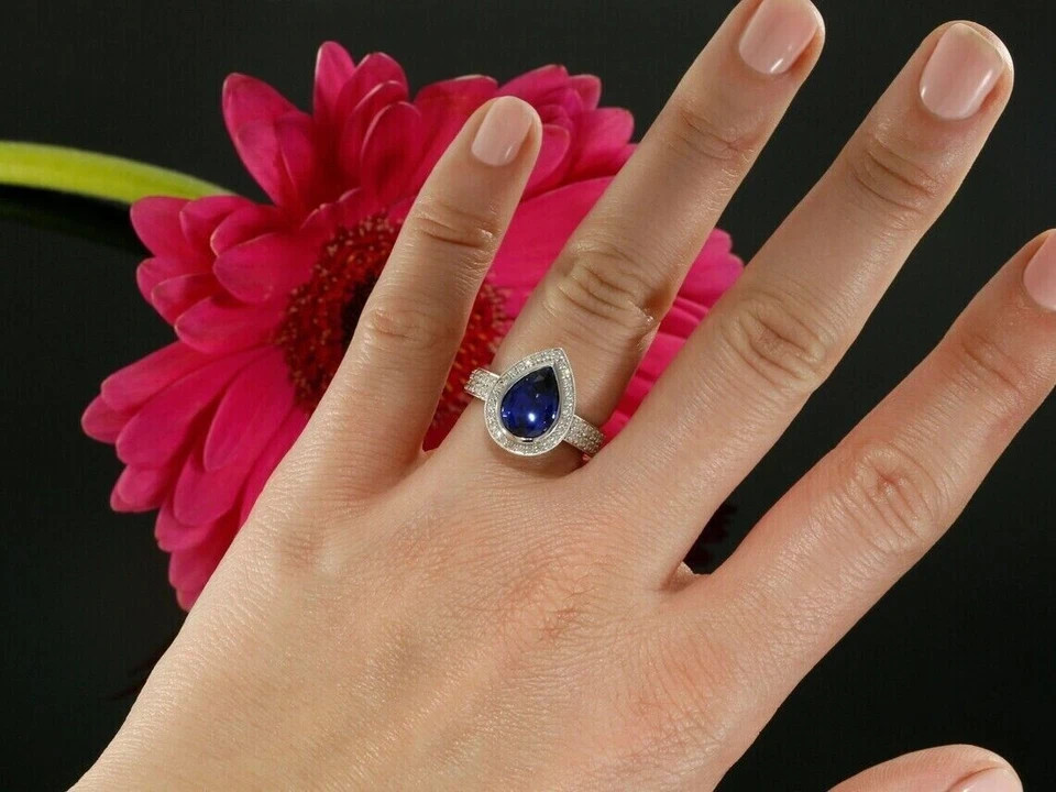 2Ct Pear Cut Lab-Created Sapphire Teardrop Engagement Ring 14K White Gold Plated