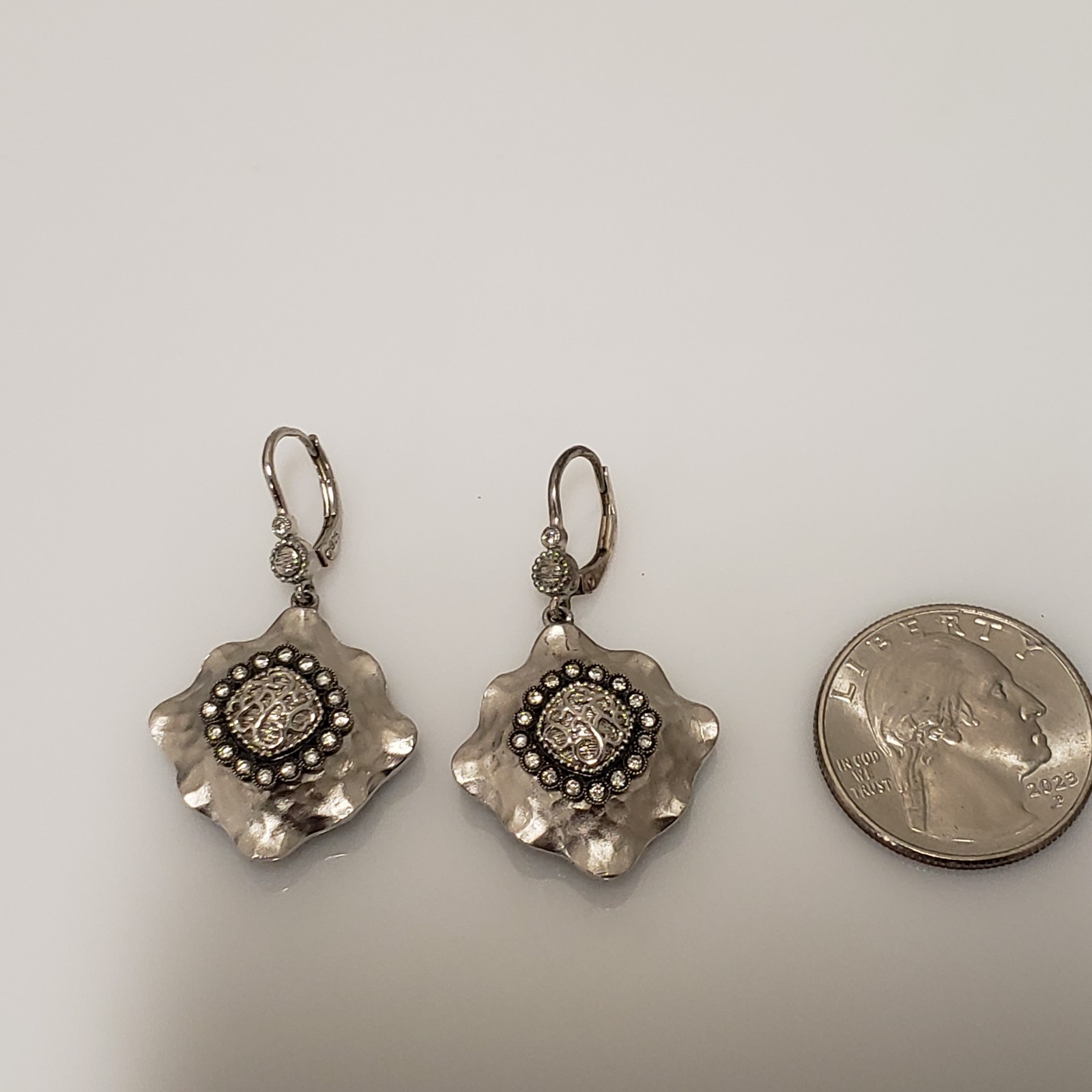 Gabriel & Co. Sterling Silver Diamond Hammered Brushed Dangle Earrings 422357