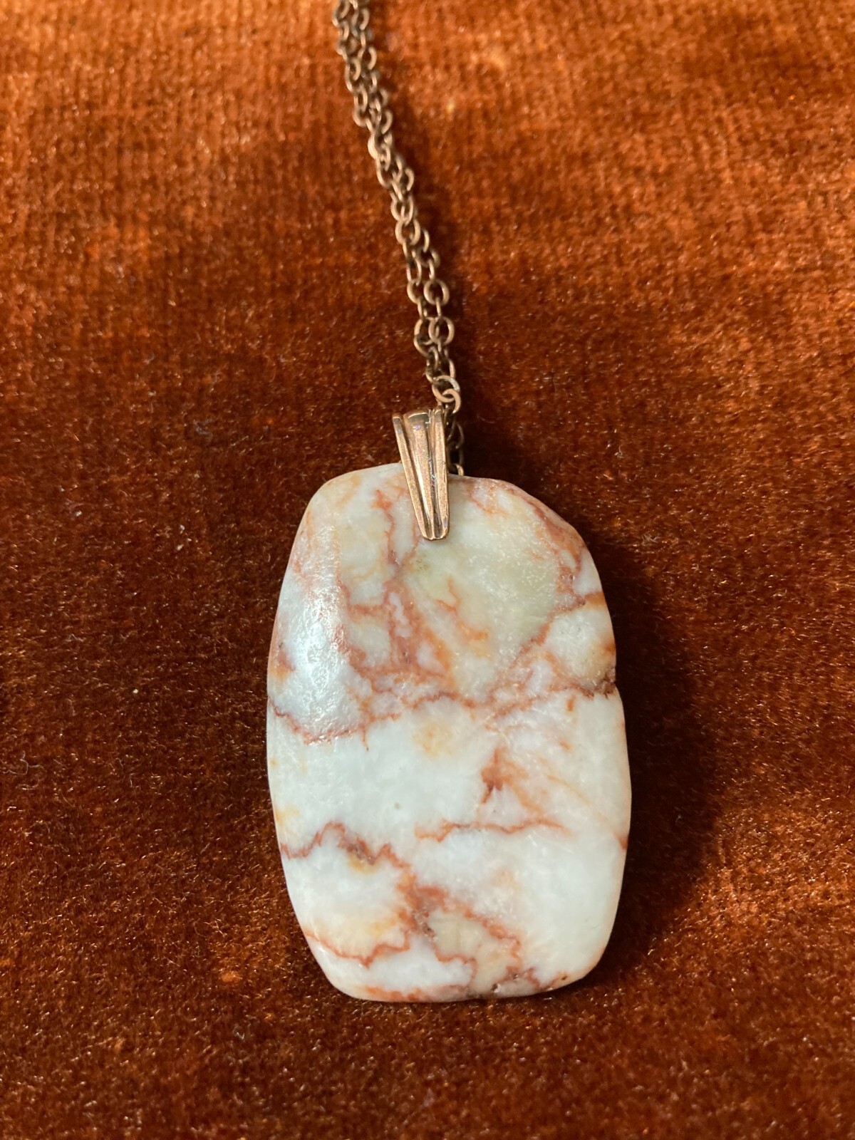 REDLINE MARBLE UNIQUE DROP PENDANT WITH COPPER COLORED CHAIN – UNISEX JEWELRY