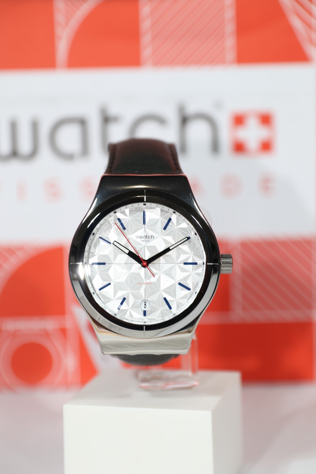 New Swiss Swatch Sistem51 Automatic Puzzle YIS408 42MM Silver Colored Leather St