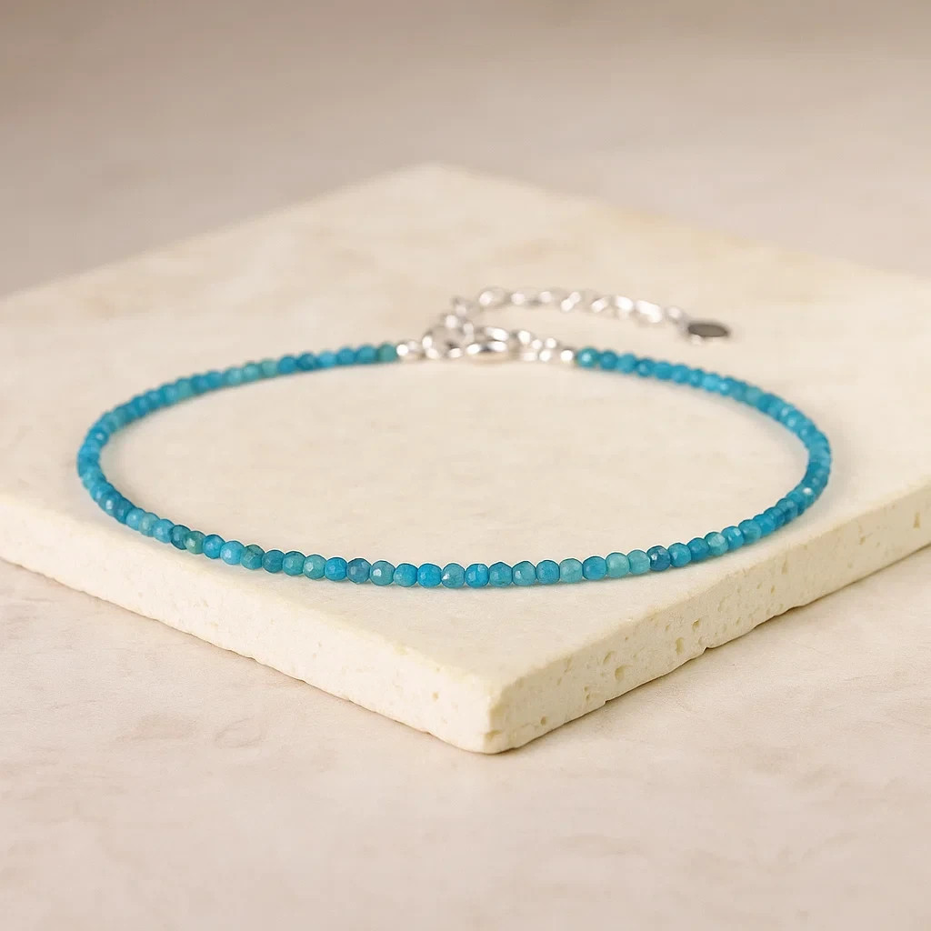 Blue Apatite Tiny Beaded Ankle Bracelet Healing Crystal Gemstone Women Anklet