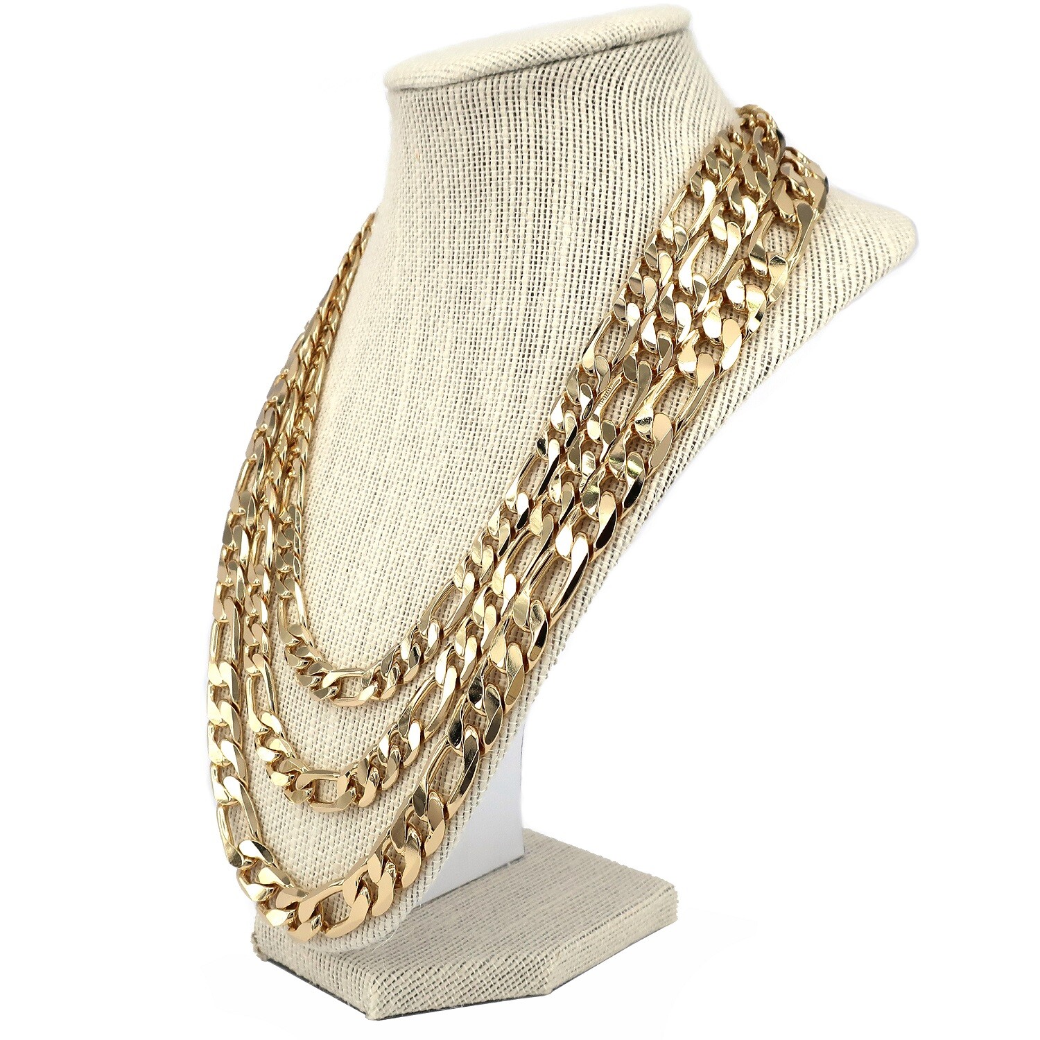 14k Italian Figaro Link Chain Necklace 9mm 10mm 12mm Gold Plated