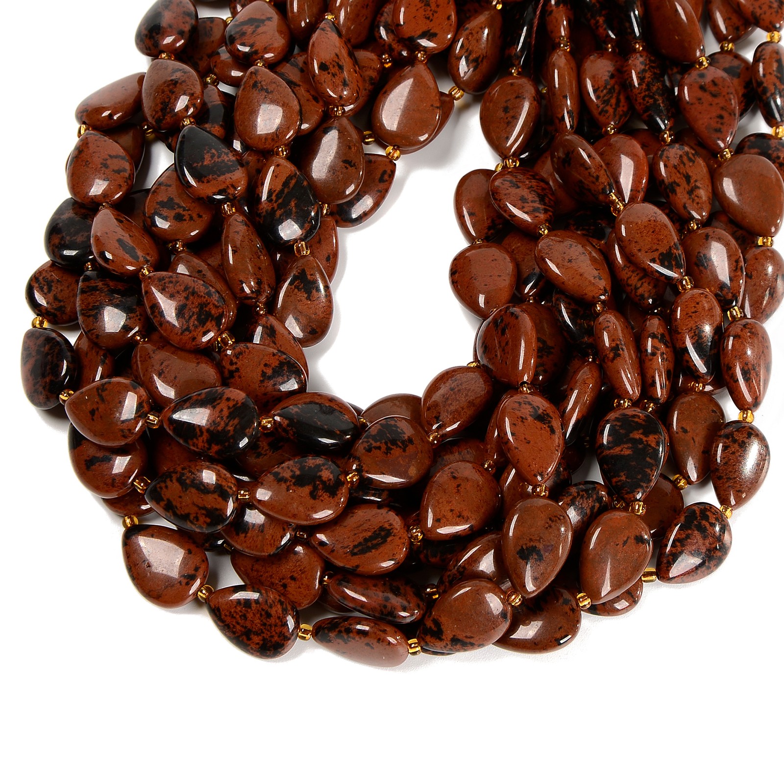 Natural Mahogany Obsidian Smooth Flat Teardrop Beads Size 13x18mm 15.5” Strand