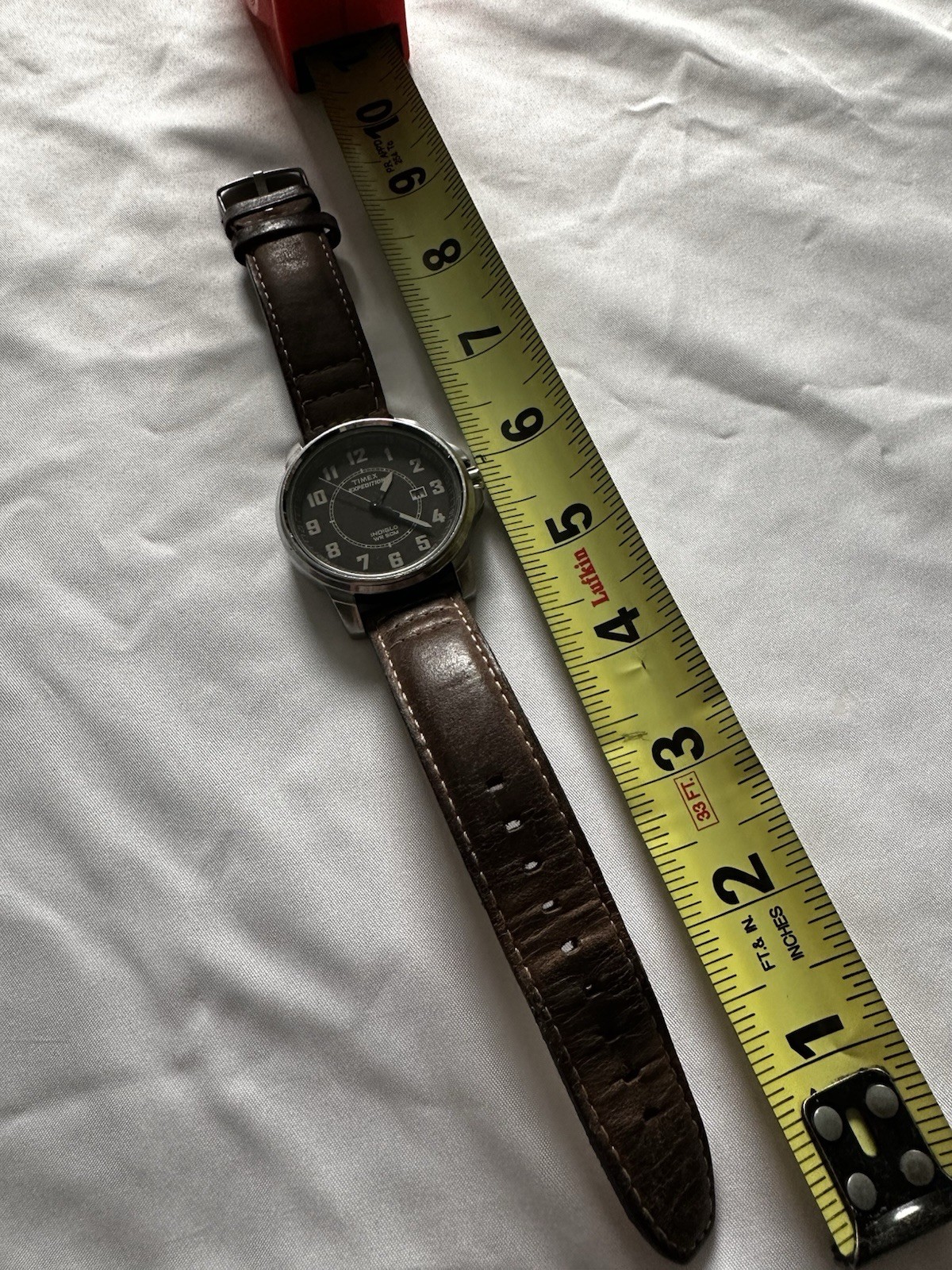 Timex Expedition Quartz Indiglo Black Dial Arabic Brown Leather Strap