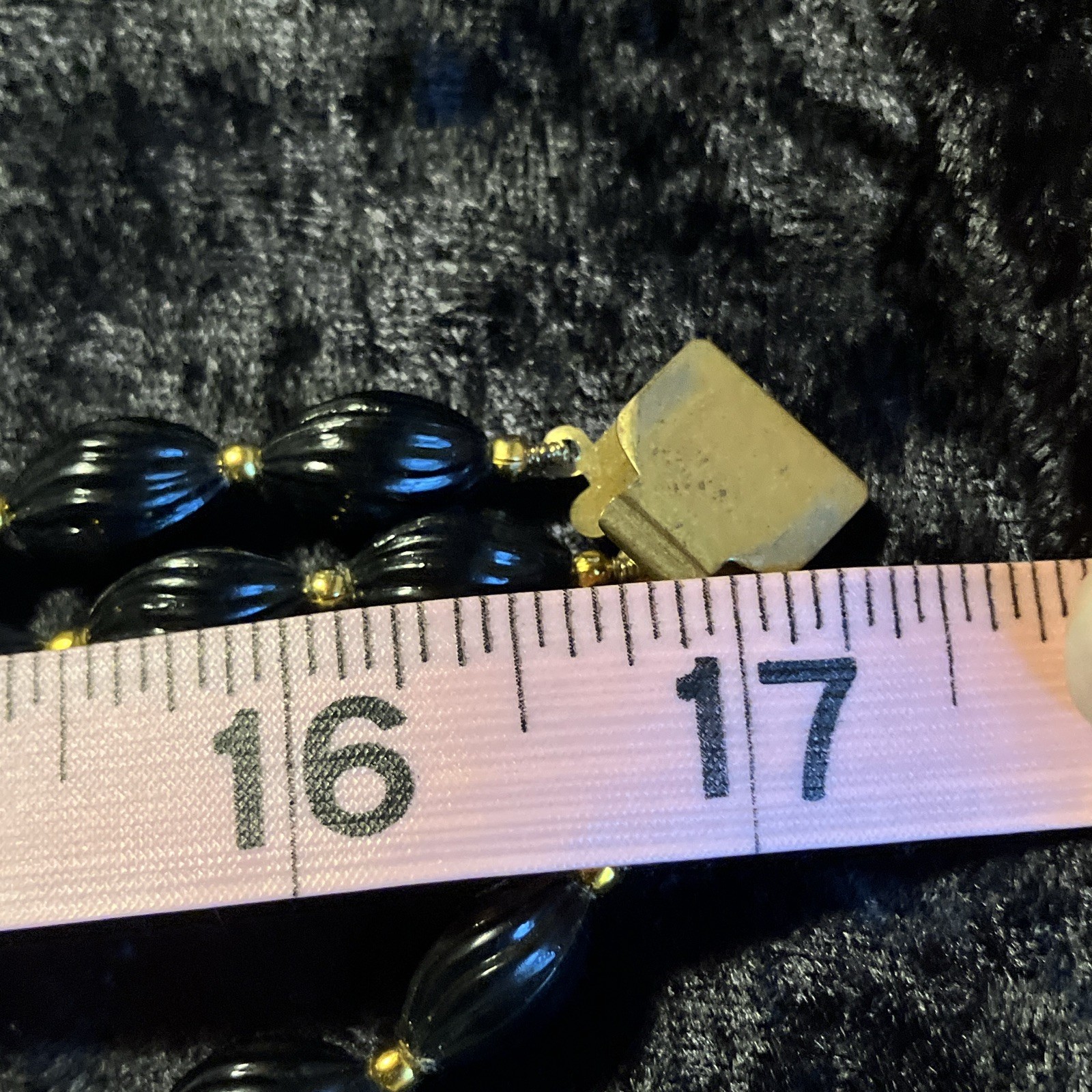 Vintage Multi-Strand Black Iridescent Beaded Necklace Gold Tone Beads Box Clasp