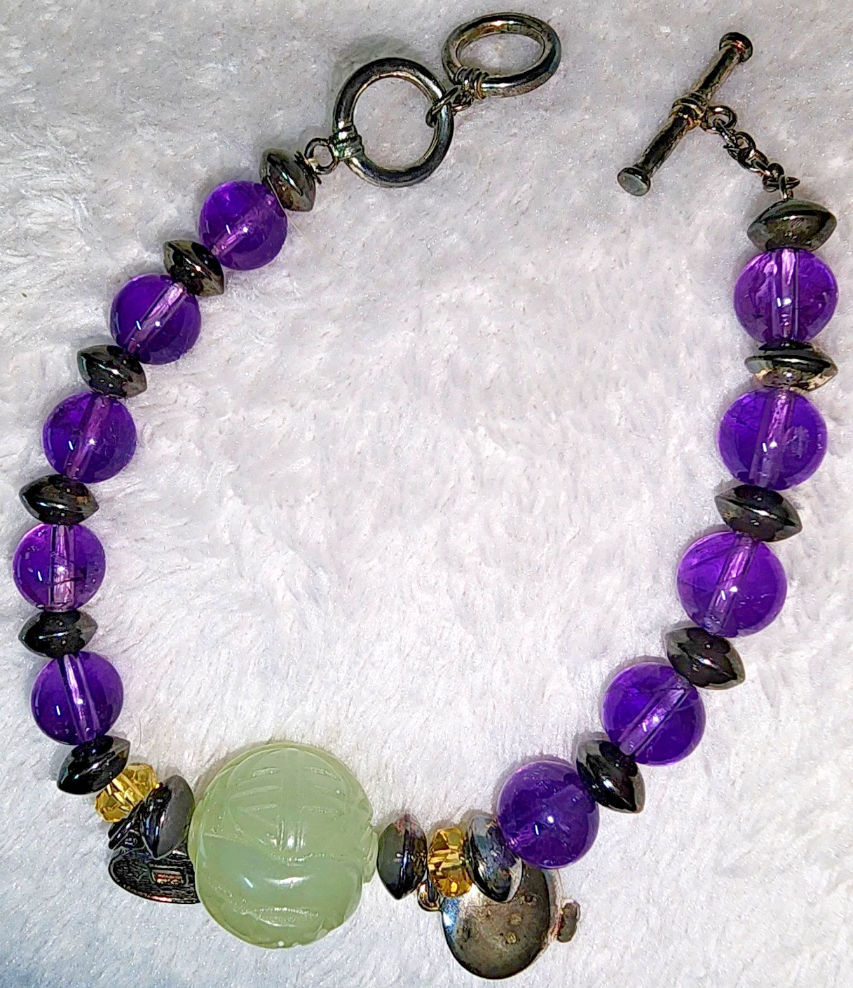 QVC Carole Meltzer Feng Shui Spirit Style Sterling Jadeite Citrine Bracelet 7.5″