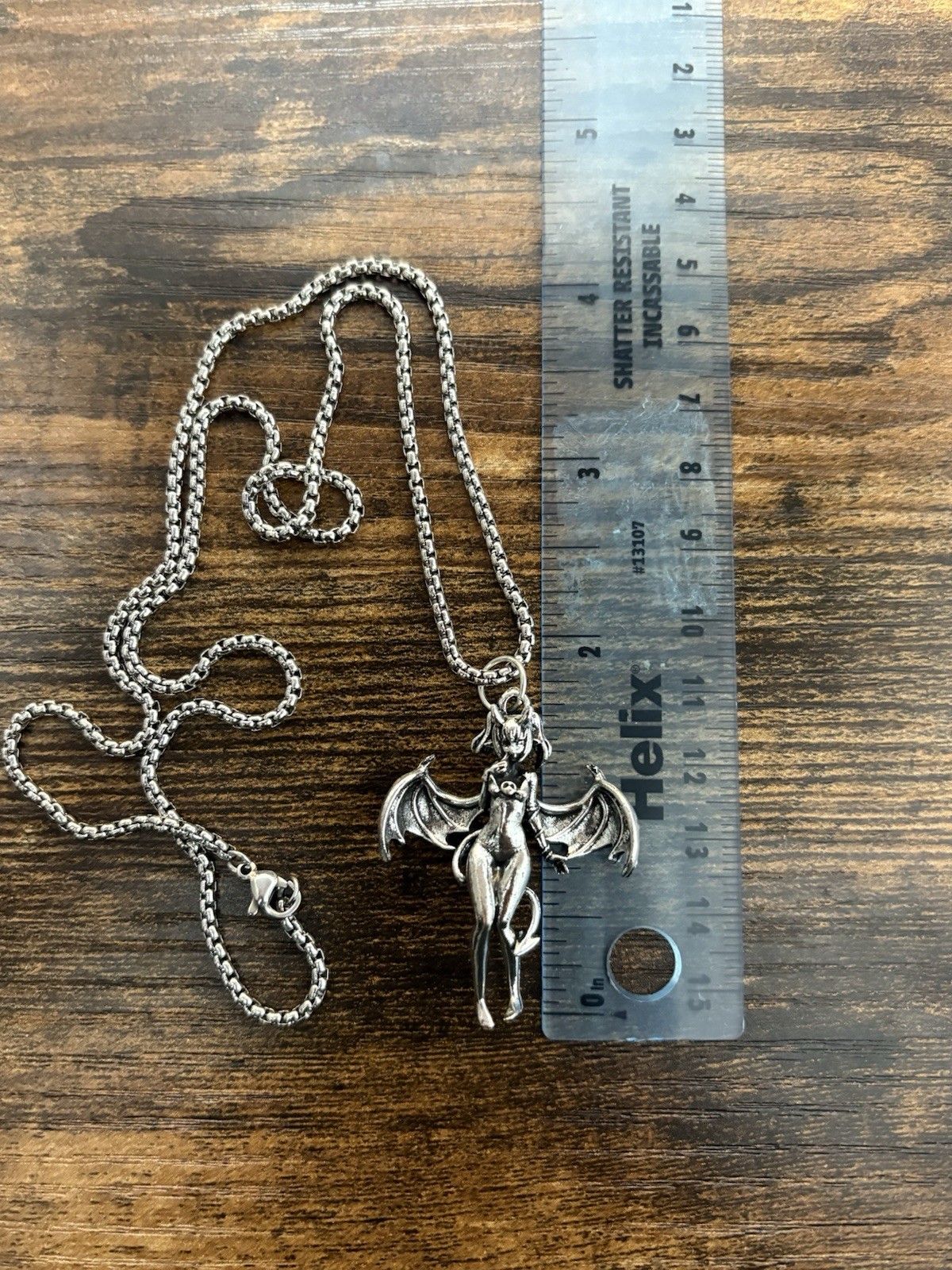 Anime Demon Girl Emo Y2K Necklace Silver Pendant and Chain