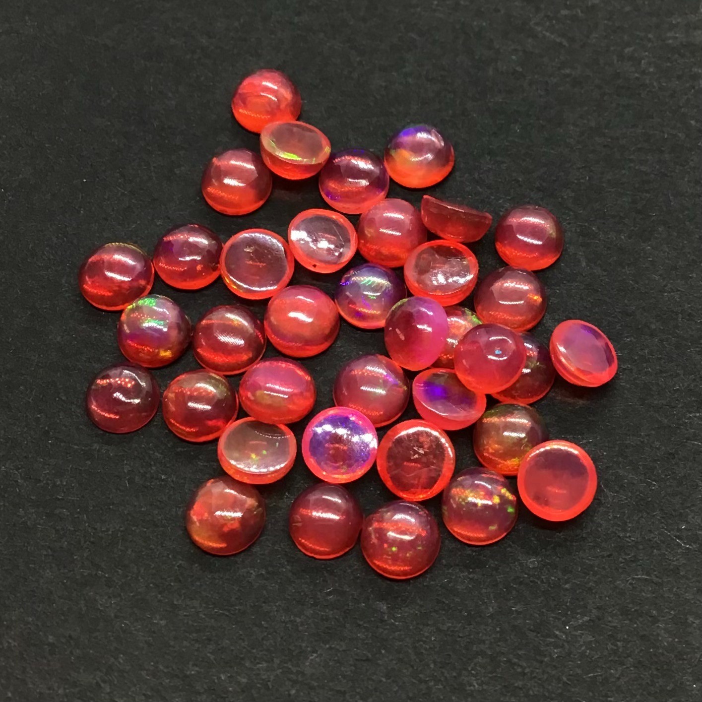 Red Opal Fire Round Flat Back Natural Ethiopian AAA Loose Gemstone For Jewelry