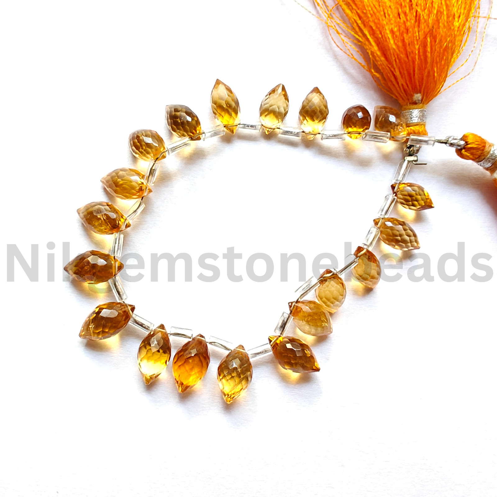 Natural Yellow Citrine Beads, Briolette Faceted Marquise Cut Gems, 9.25-12.75 MM