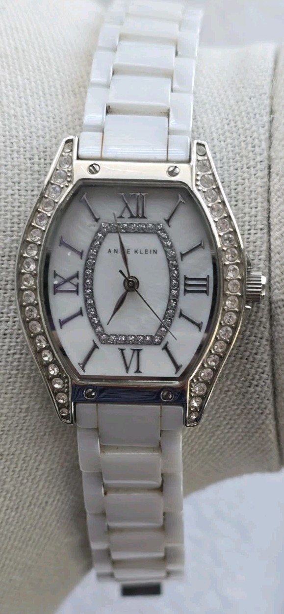 Anne Klein White Ceramic Working Watch Y121E/3 10/9867 Size 6.50 Inches