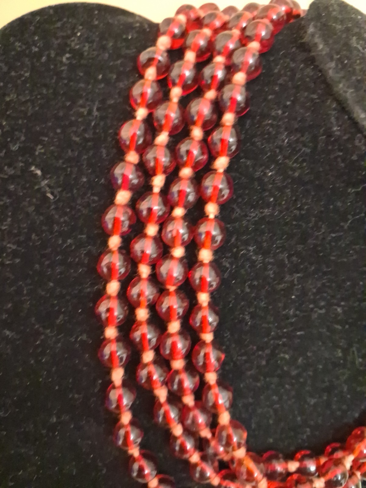 Antique Hand Tied Red Glass Bead Long Necklace