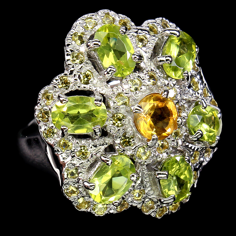 925 Sterling Silver Ring Oval Peridot Citrine Sapphire Gemstone Jewelry Size 7