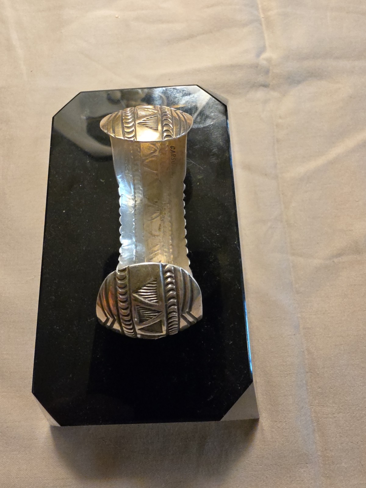 Vintage Carson Blackgoat Navajo Sterling Silver Stamped Cuff. Signed.