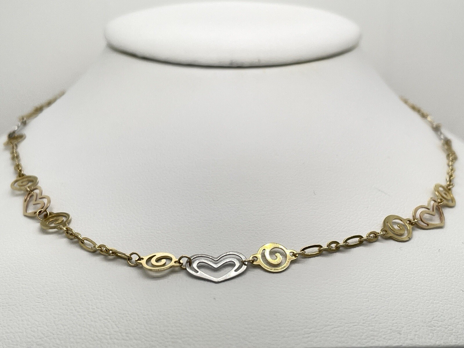 14k Yellow & White Gold Heart Motif Chain Necklace 19 3/8″ – 5.4 Grams